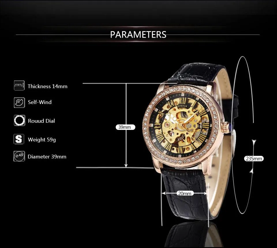 Automatic Mechanical Skeleton Watches with Luxury Diamonds for Women