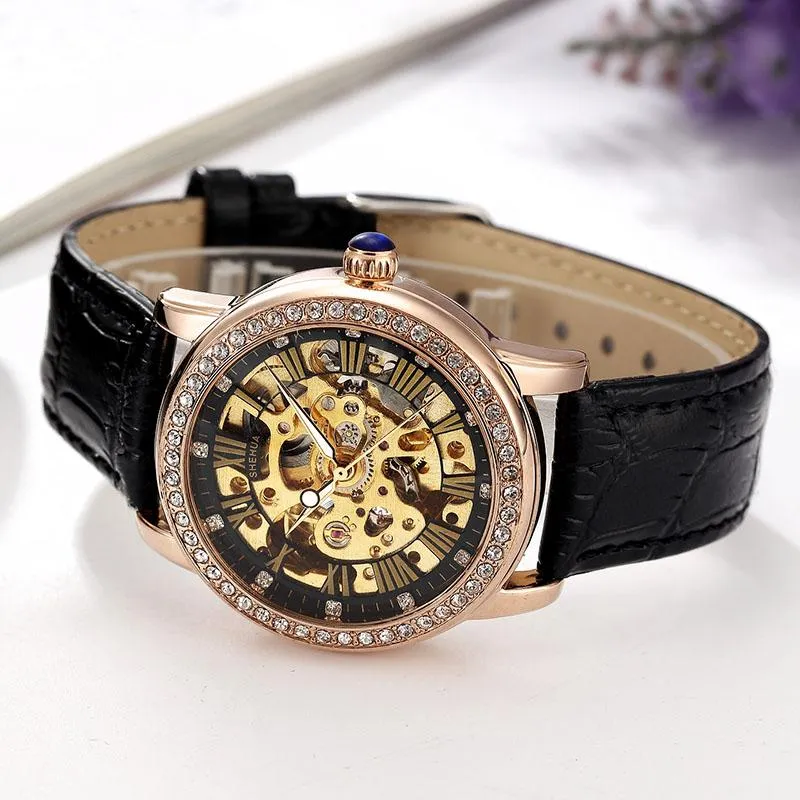 Automatic Mechanical Skeleton Watches with Luxury Diamonds for Women