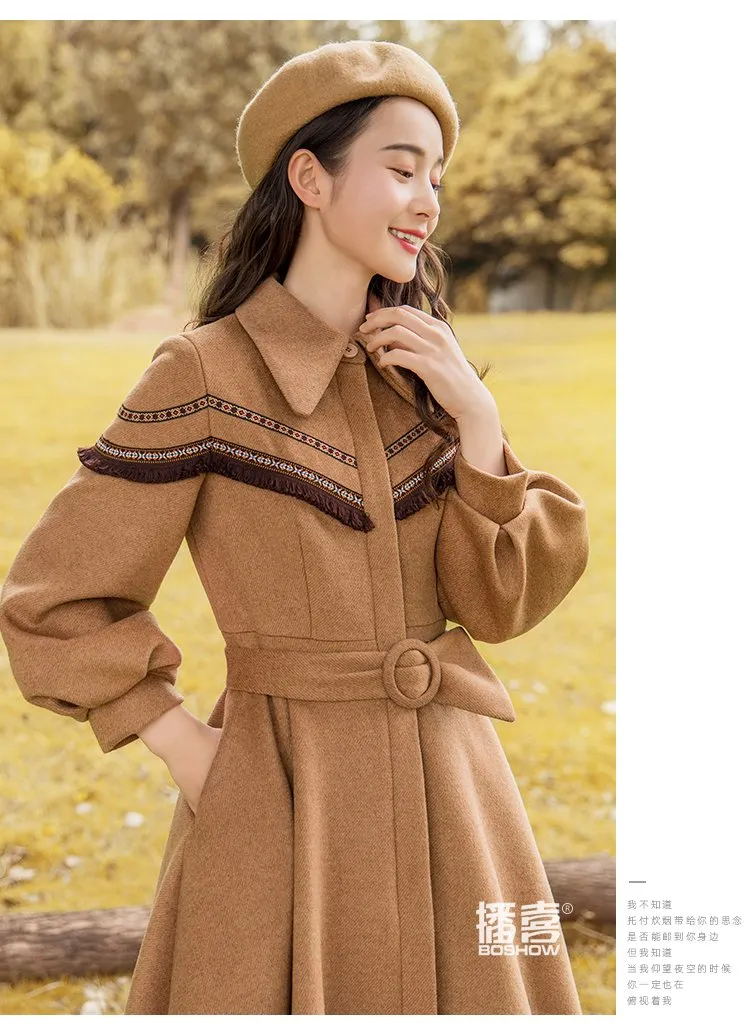 Autumn and Winter Vintage Long Mid-calf Outerwear Trench for Women