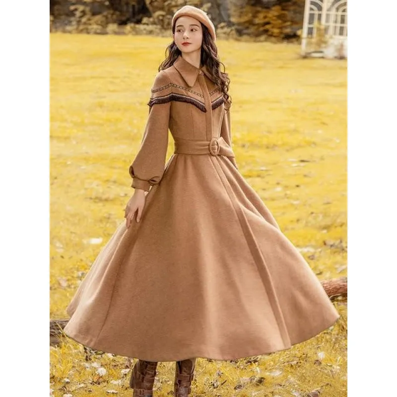 Autumn and Winter Vintage Long Mid-calf Outerwear Trench for Women