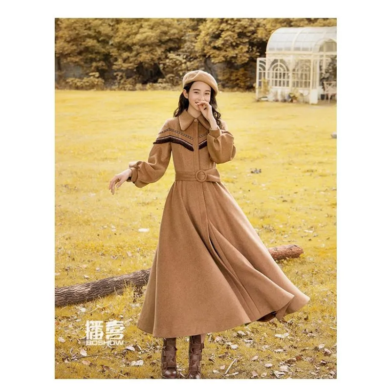 Autumn and Winter Vintage Long Mid-calf Outerwear Trench for Women