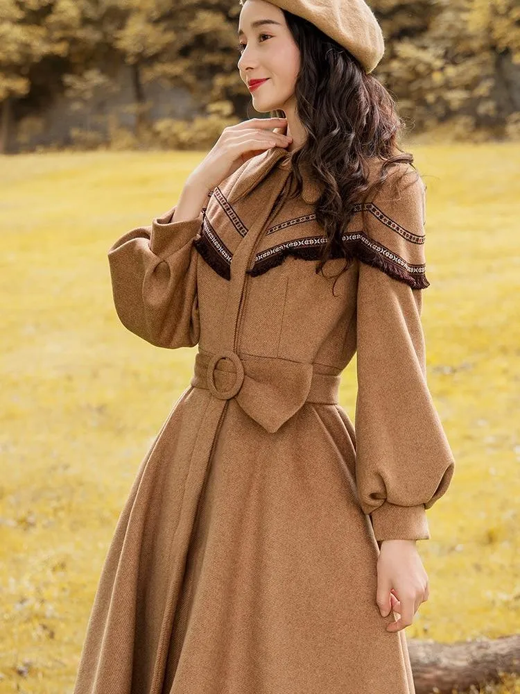 Autumn and Winter Vintage Long Mid-calf Outerwear Trench for Women