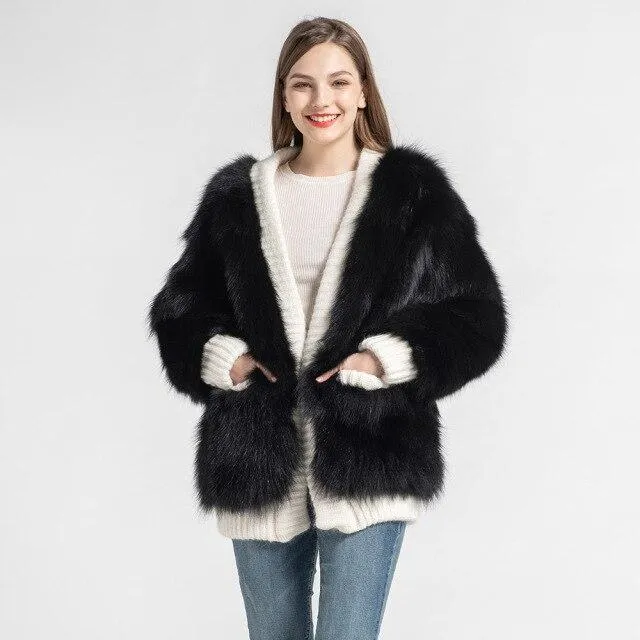 Autumn Winter Warm Style Women's Solid Real Fox Fur Coats & Jackets