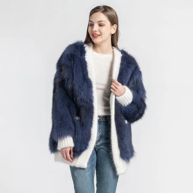 Autumn Winter Warm Style Women's Solid Real Fox Fur Coats & Jackets