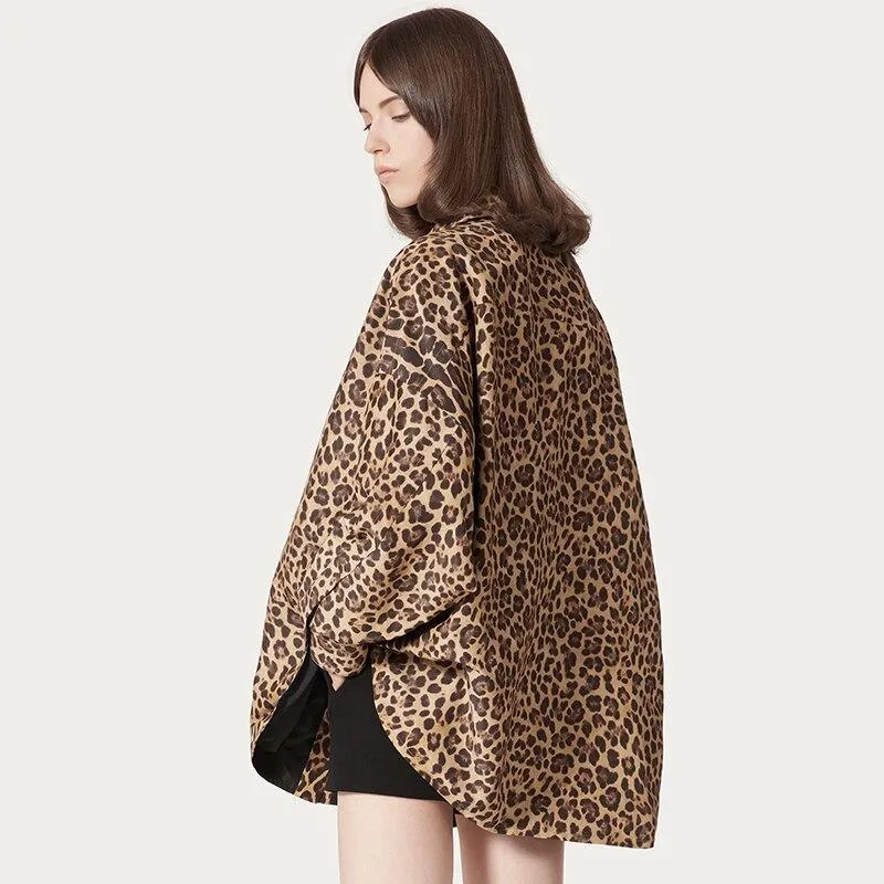 Autumn Women's Leopard Print Long Sleeves Button Oversized Shirt Top Blouse