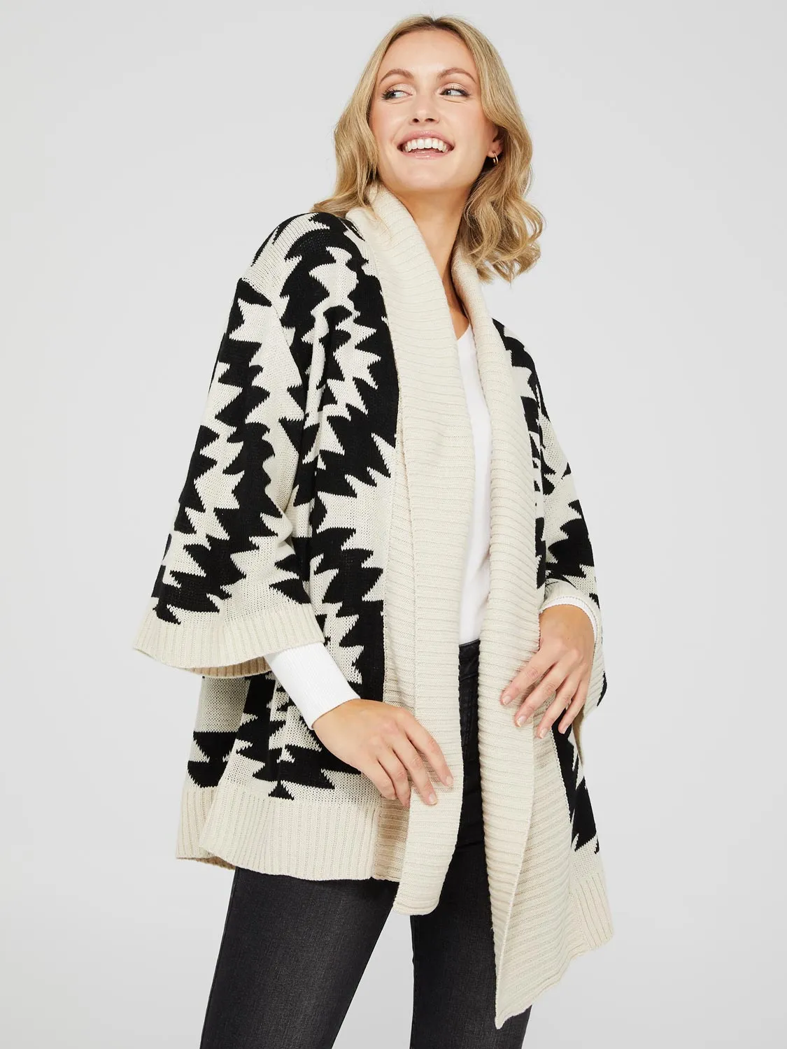 Aztec Print Wide Sleeve Coatigan