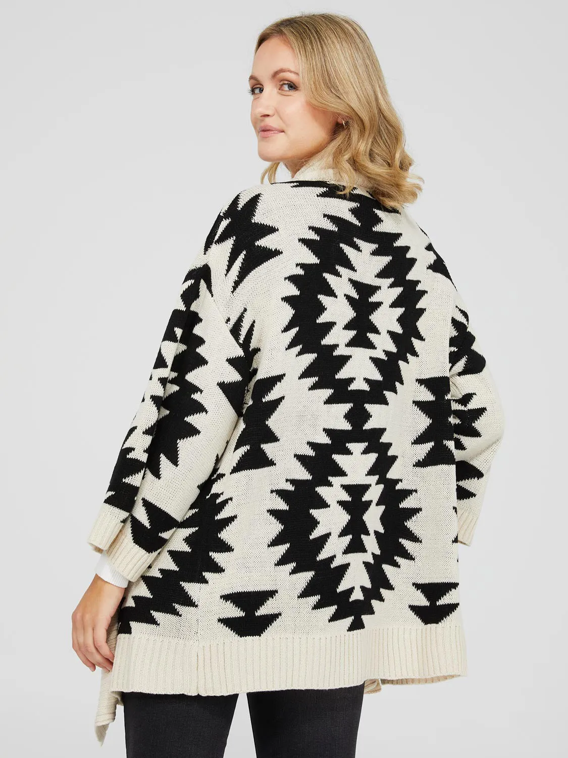 Aztec Print Wide Sleeve Coatigan