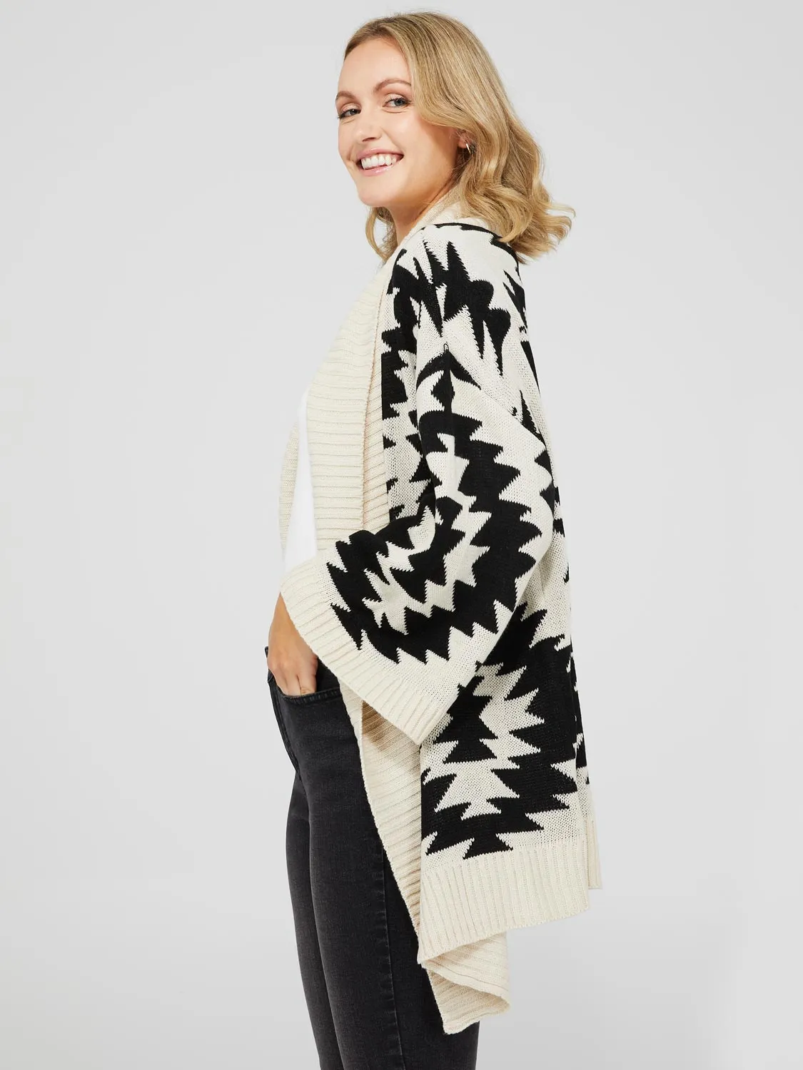 Aztec Print Wide Sleeve Coatigan