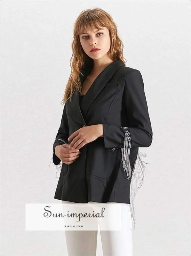 Backless Blazer - Women Long Sleeve Black Blazer