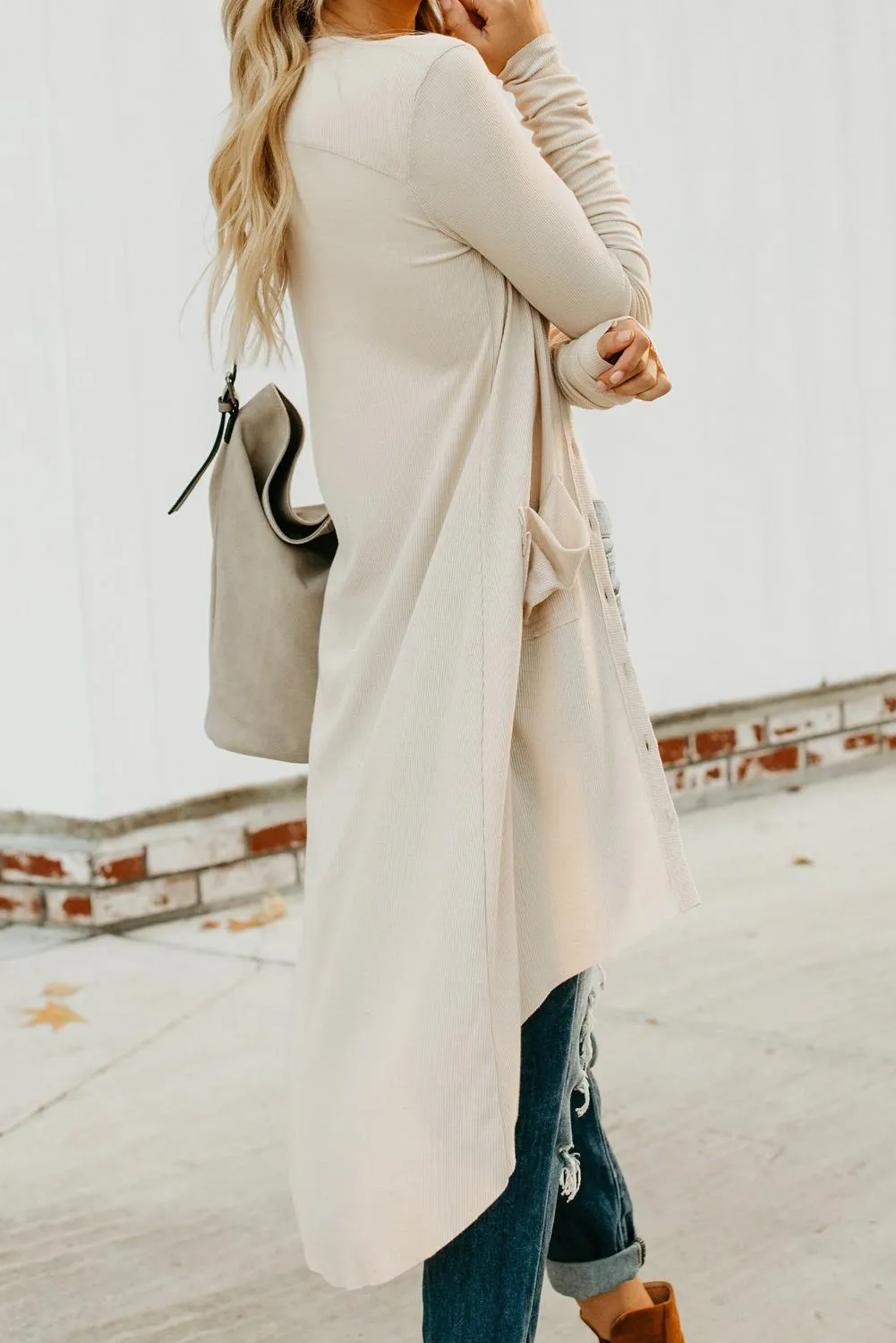 Beige Long Sleeves Button Down Cardigan