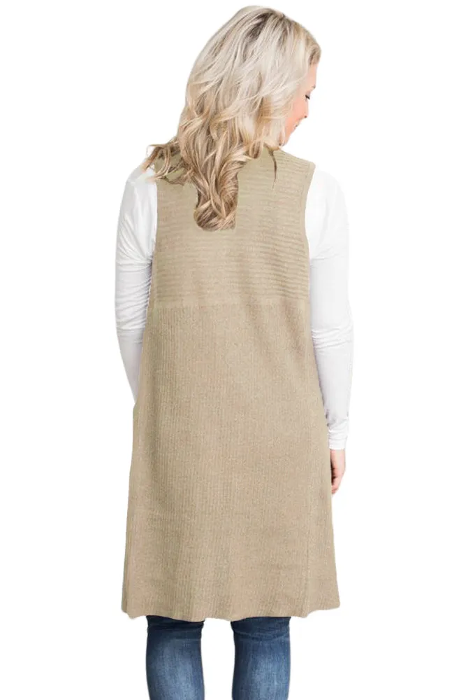 Beige Pocket Sleeveless Cardigan