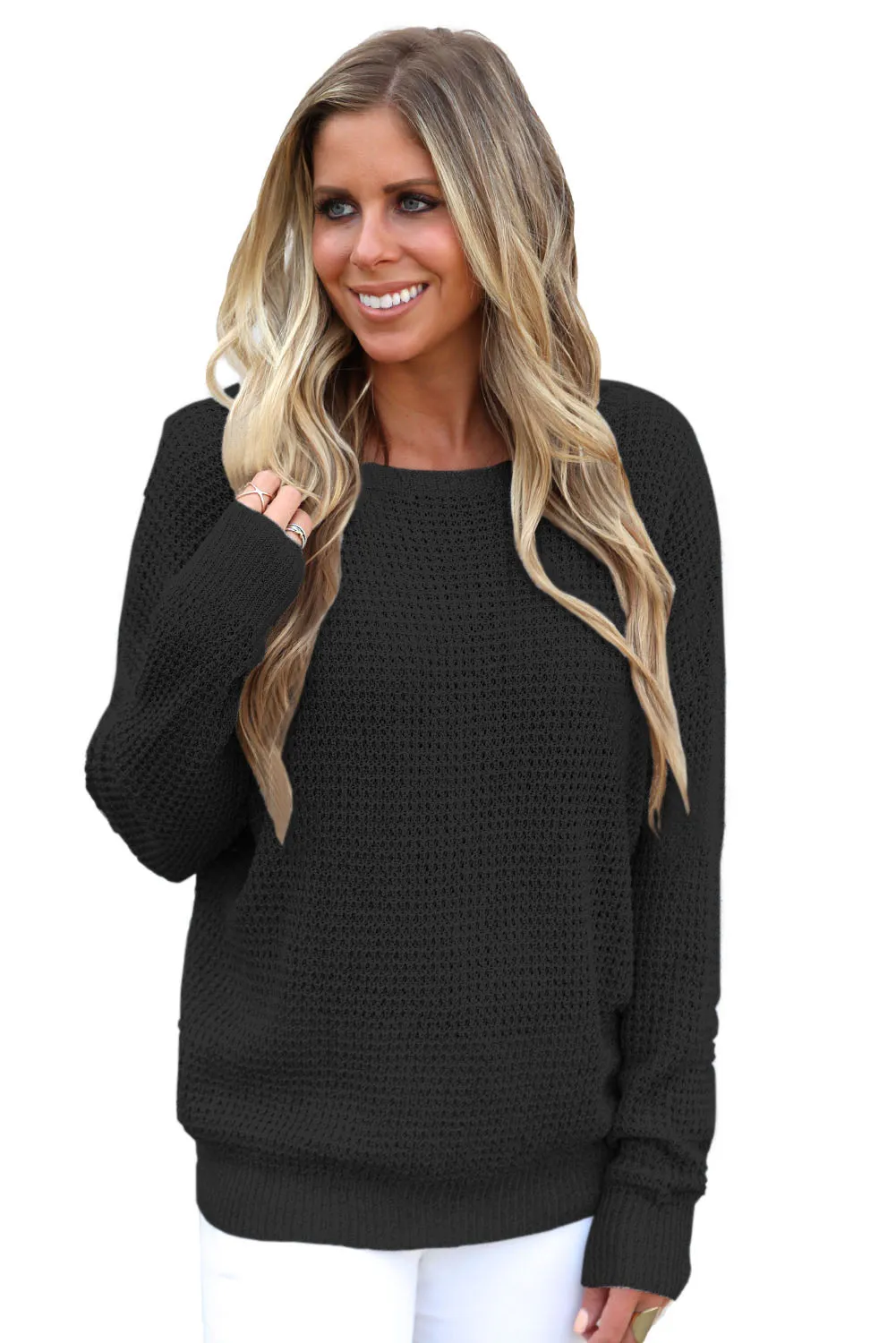 Black Back Cross Hollow-out Sweater