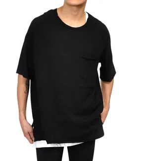 Black Chest Two Pocket Short Raglan Sleeved Tshirts Mens Vintage Tees