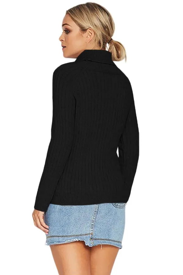 Black High Neck Long Sleeves Braided Sweater