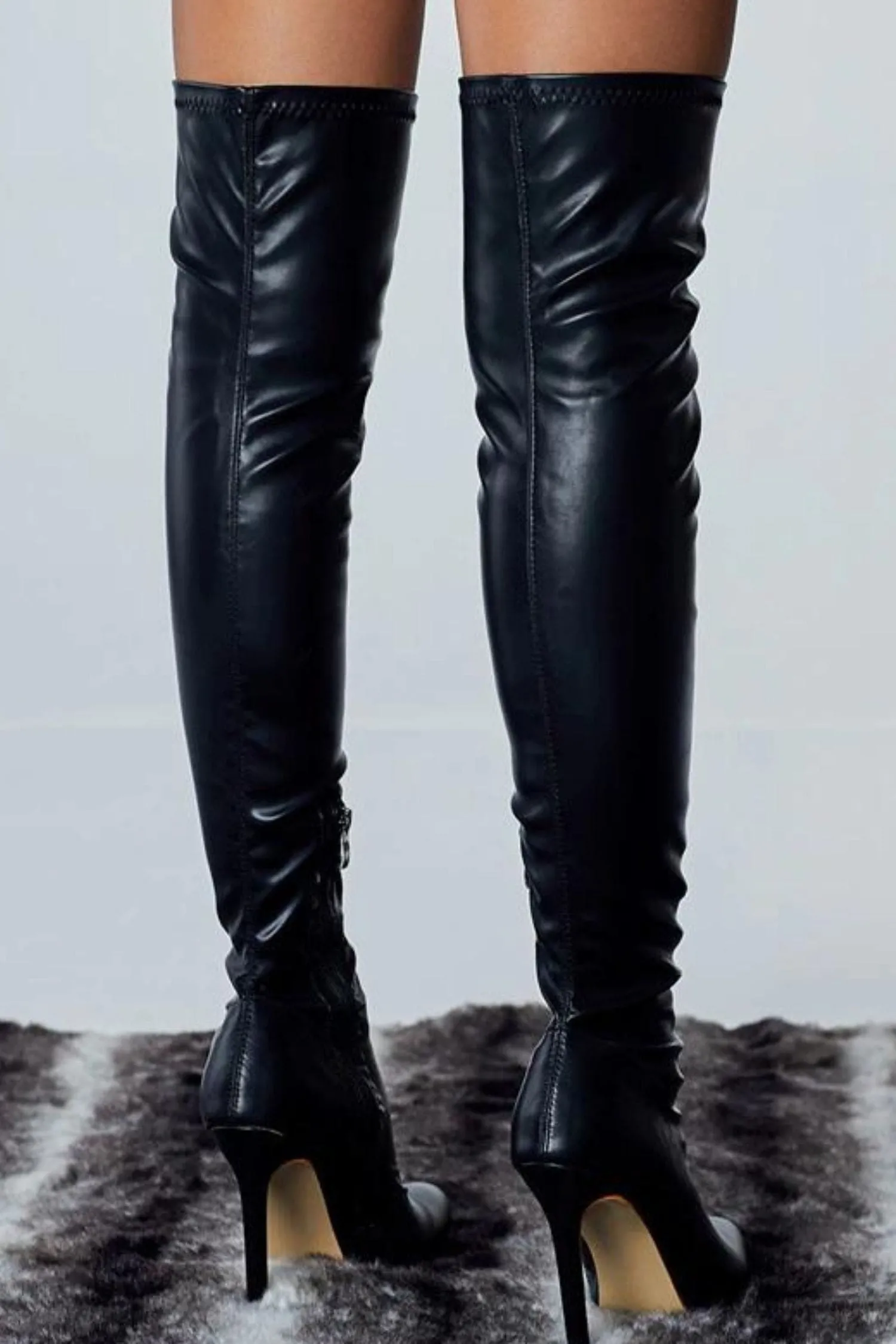 Black Pointed Toe Thigh High Boots