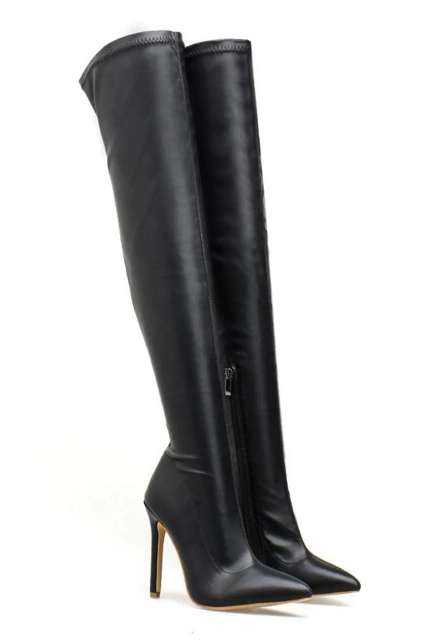 Black Pointed Toe Thigh High Boots