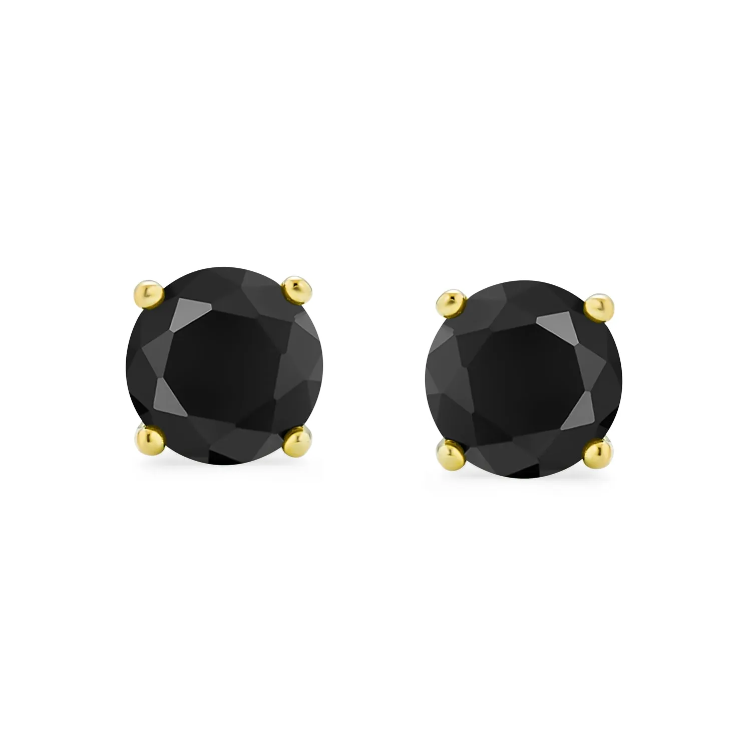 Black Stud Earrings Solitaire CZ Gold Plated Sterling Silver