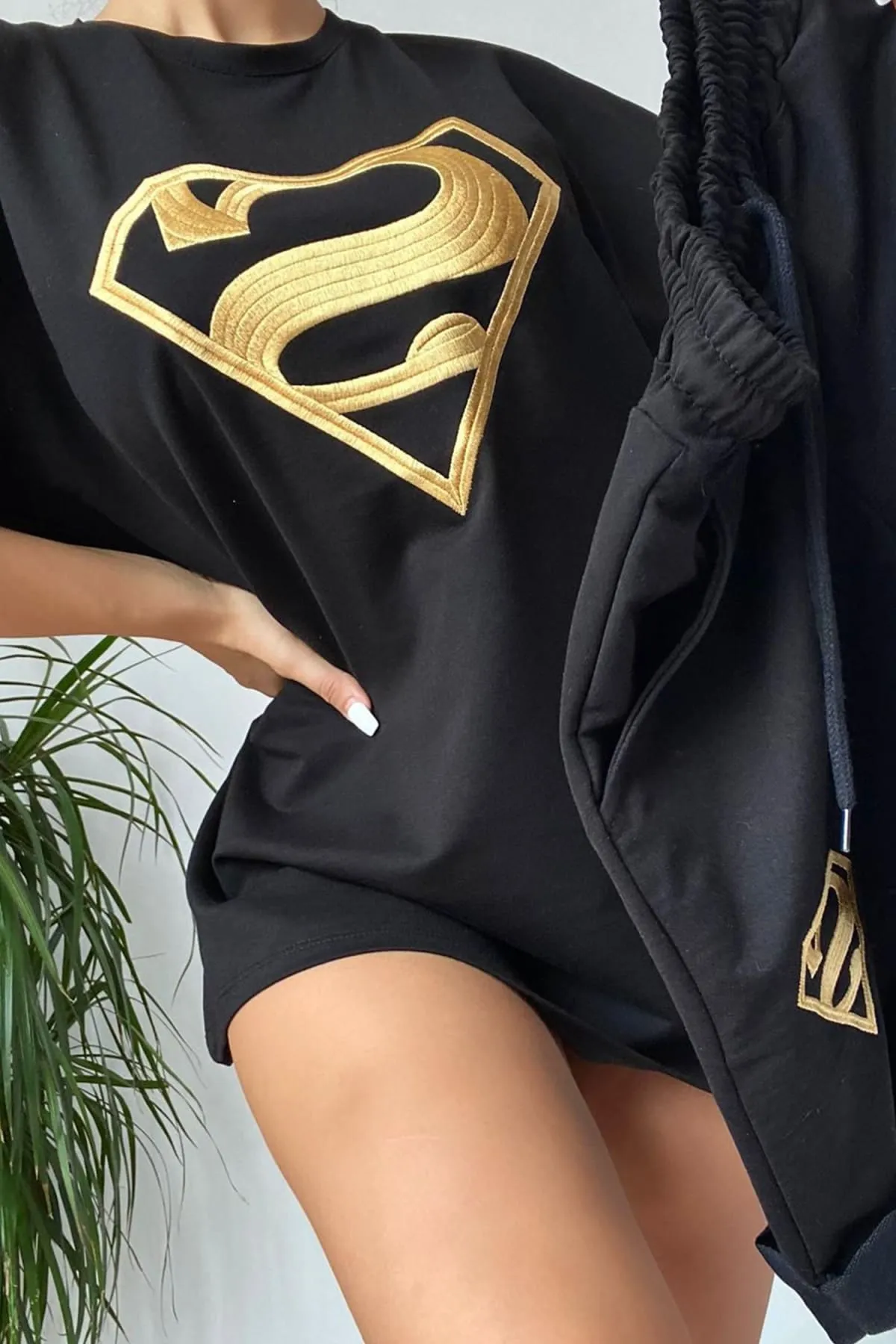 Black Superman T-Shirt And Sweatshorts Two Piece Set