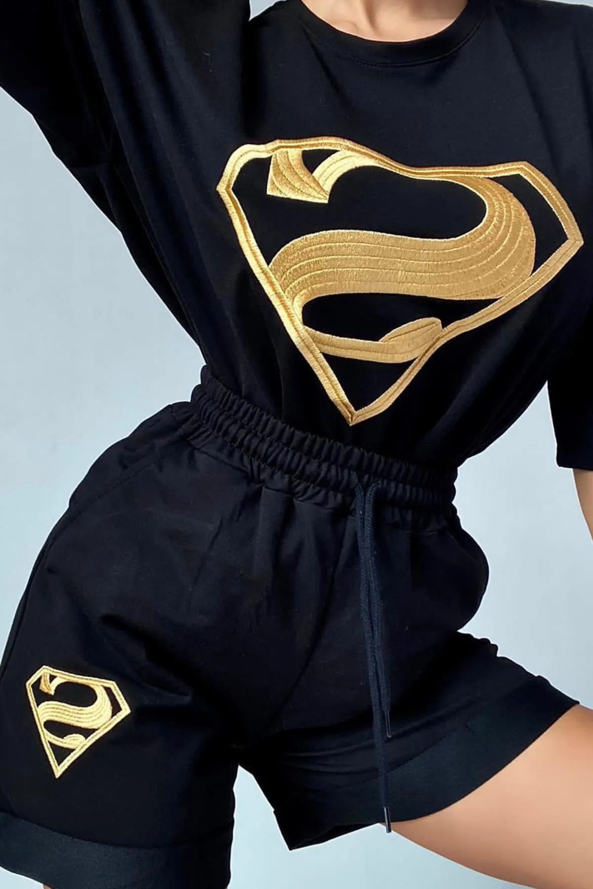 Black Superman T-Shirt And Sweatshorts Two Piece Set