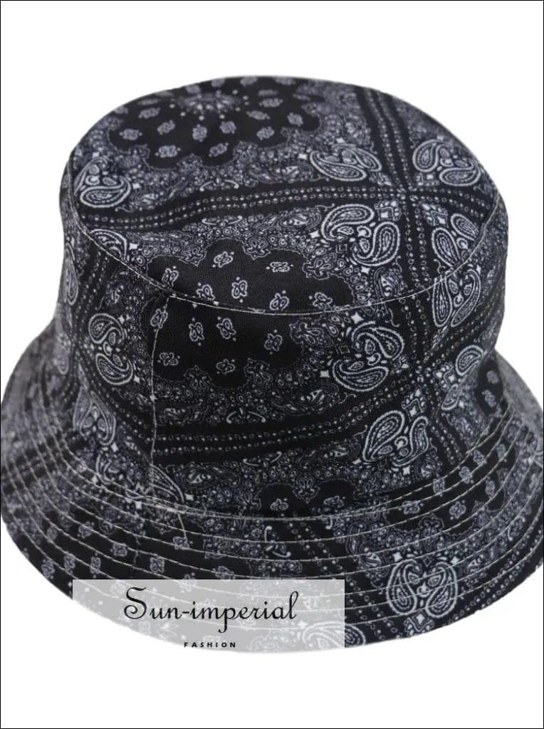 Black with Flame Print Reversible Black White Cow Pattern Women Bucket Hat