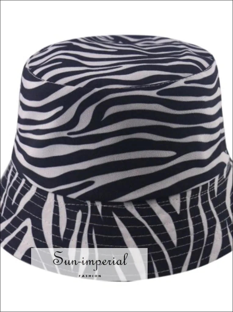 Black with Flame Print Reversible Black White Cow Pattern Women Bucket Hat