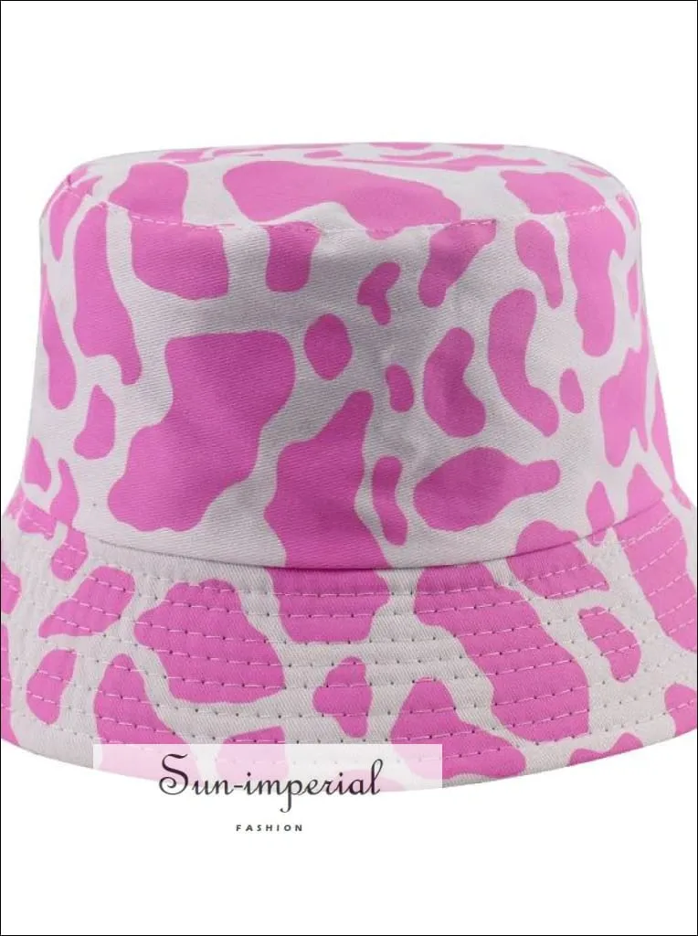 Black with Flame Print Reversible Black White Cow Pattern Women Bucket Hat