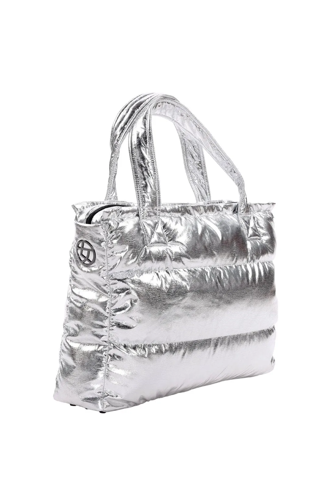 BLENHEIM II vegan leather silver puffer bag