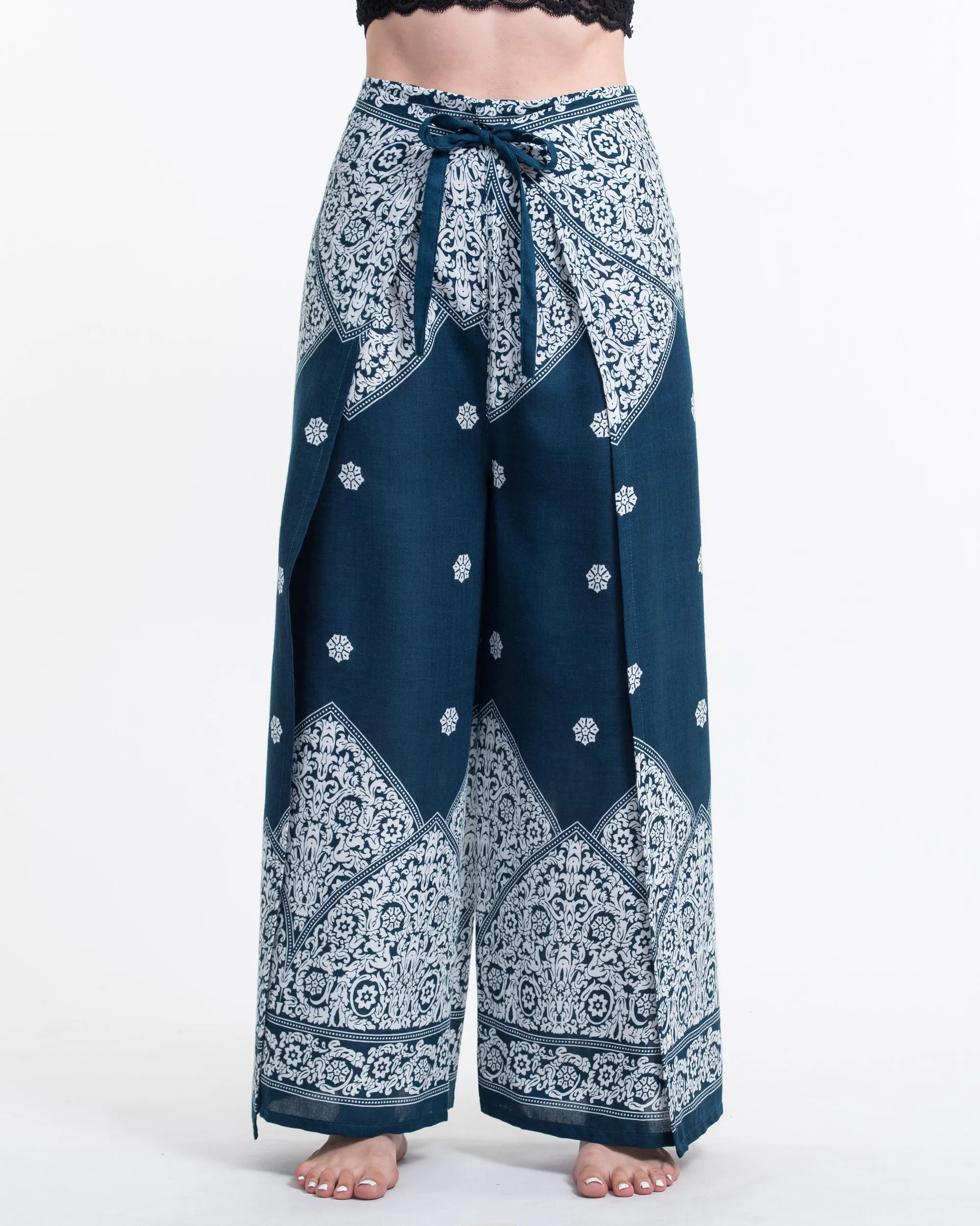 Blooming Vines Wrap Palazzo Style Harem Pants in Teal