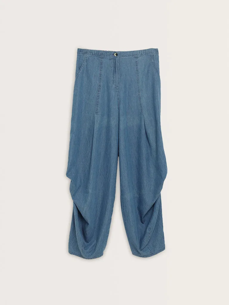 Bombay Paisley Blue Patiala-Style High-Rise Denim Pants