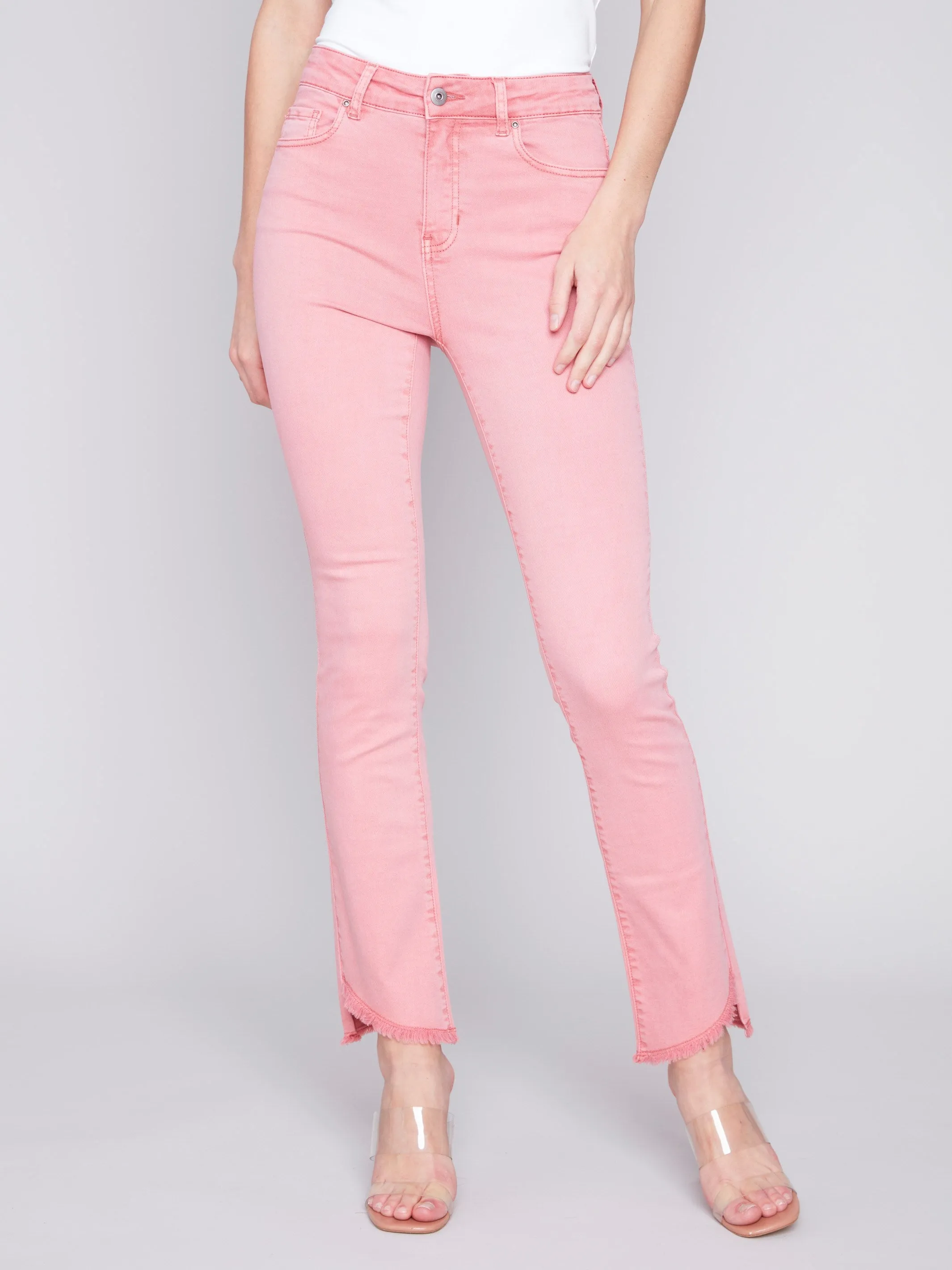 Bootcut Twill Pants with Asymmetrical Hem - Tulip