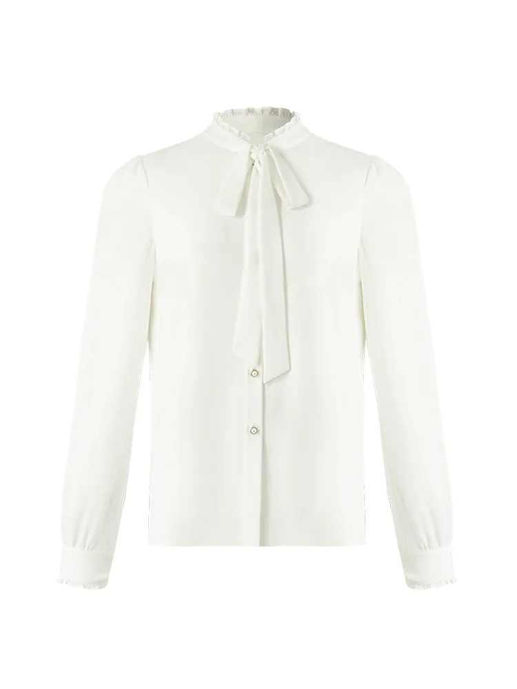 Bow Tie Ruffle Collar Women Shirt