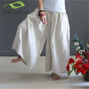 Brief Chinese Style Elastic Waist Vintage Trouser Women Johnature 1589693