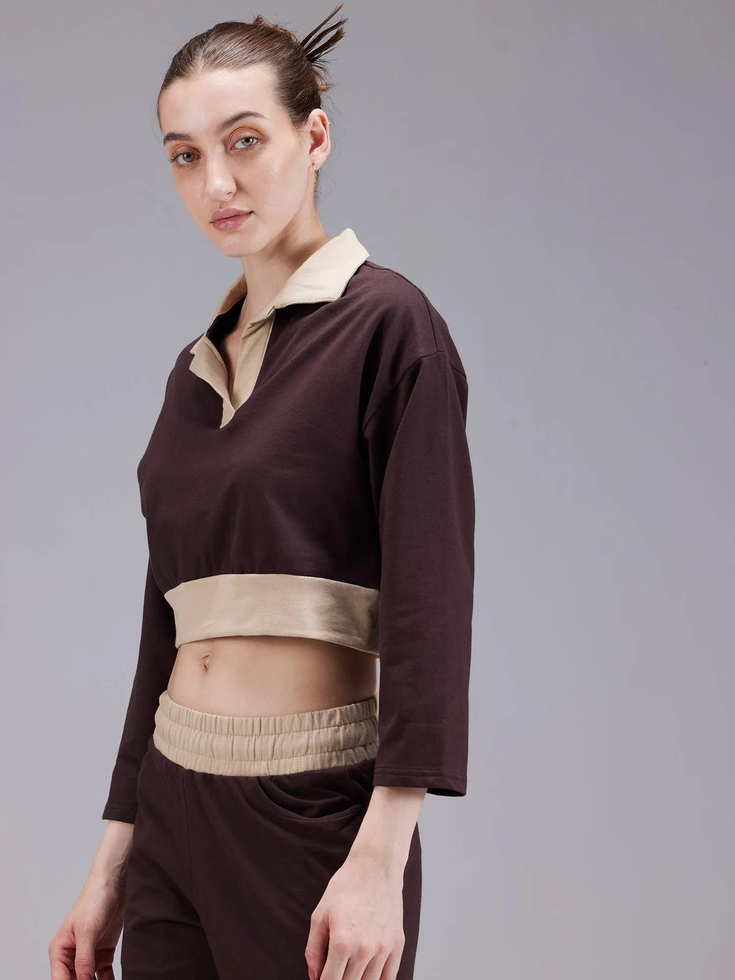 Brown Boxy Polo Sweatshirt