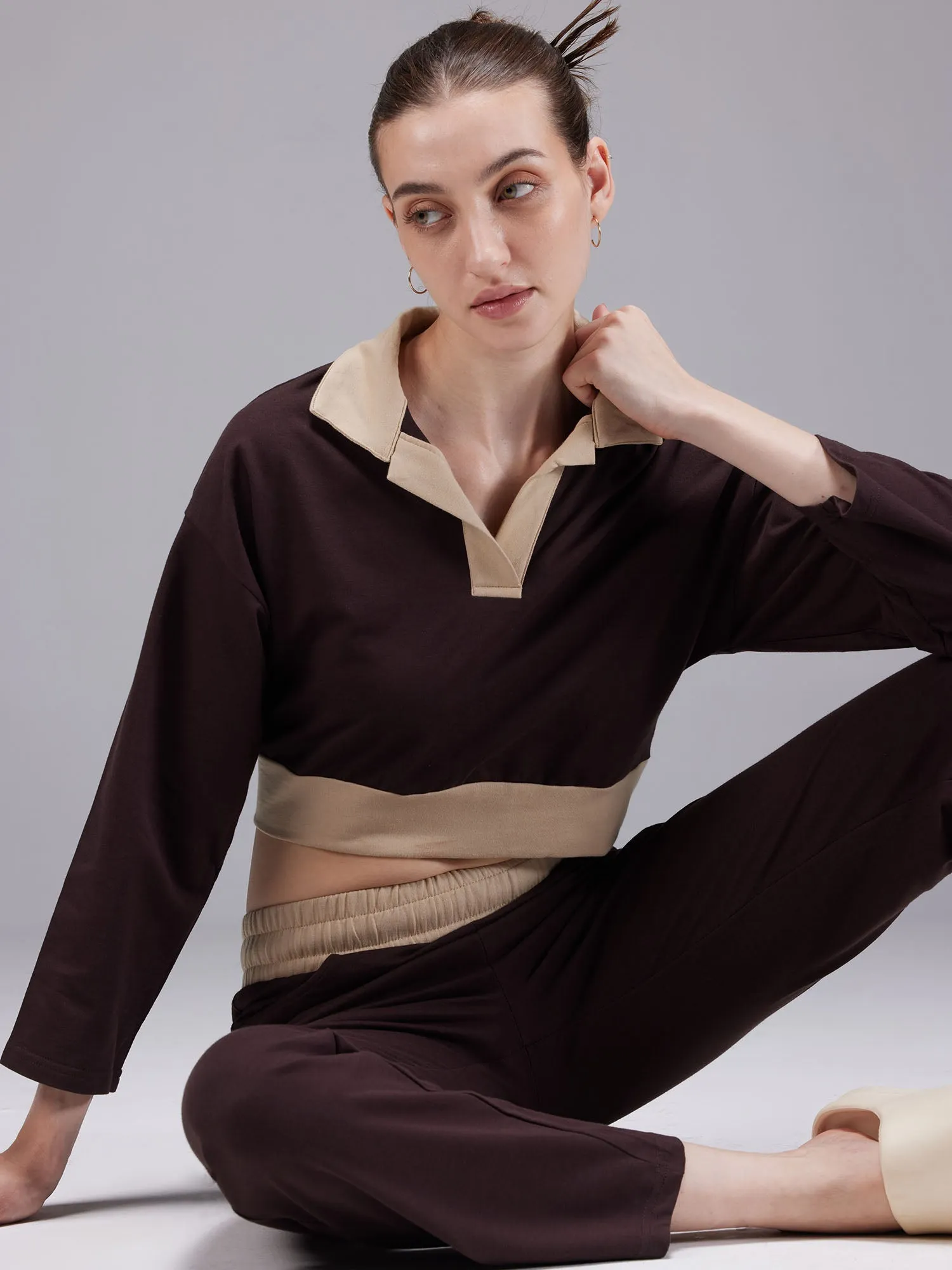 Brown Boxy Polo Sweatshirt