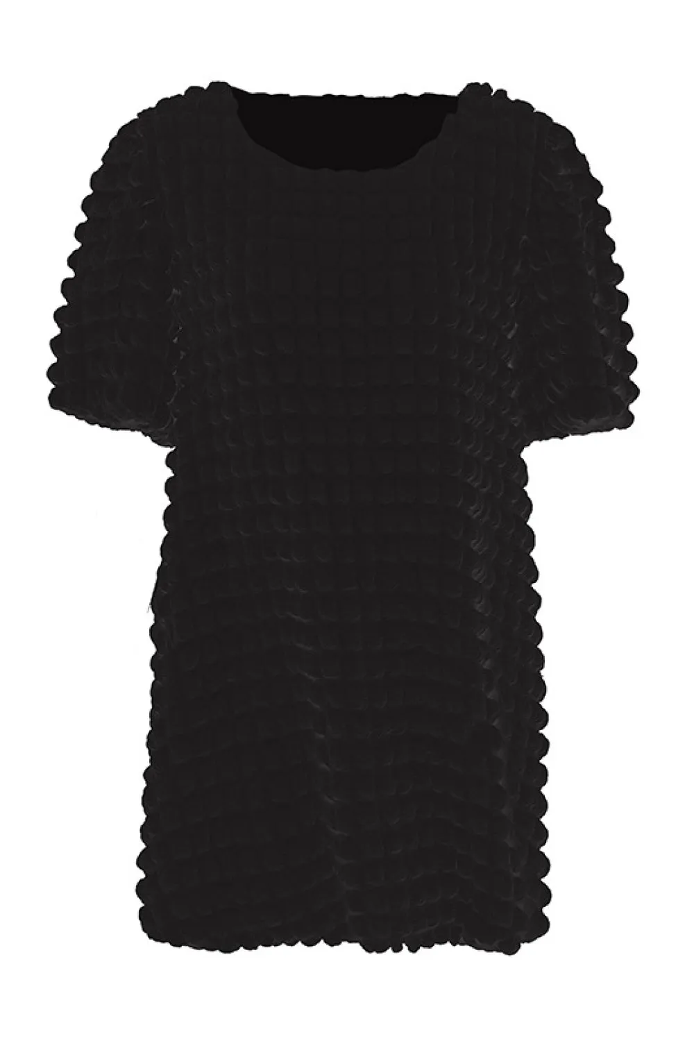 Bubble Texture Zip Up Round Neck Dress