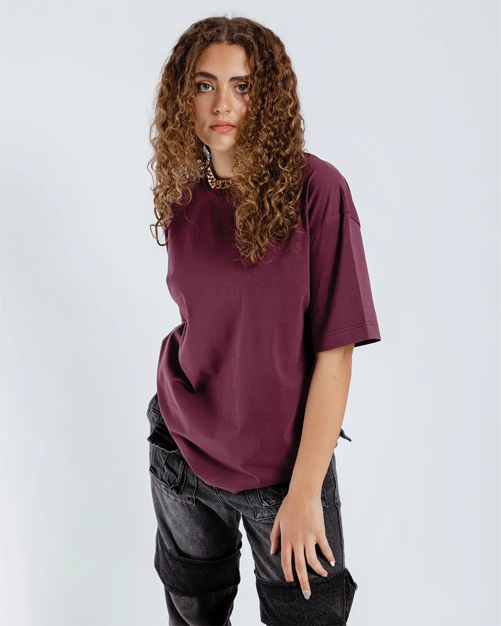 Burgundy Basic Oversized Tee