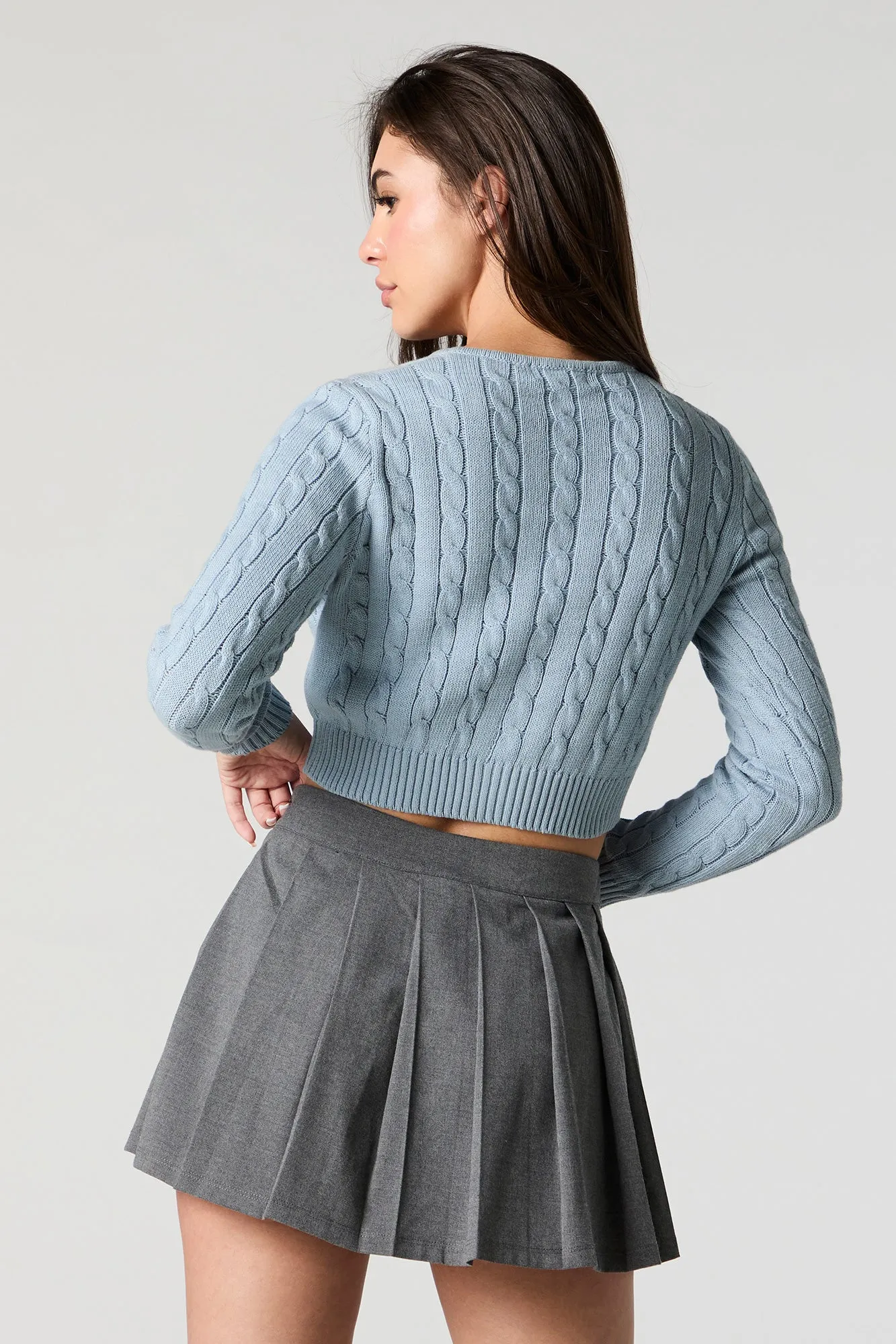 Cable Knit Button Front Cropped Cardigan