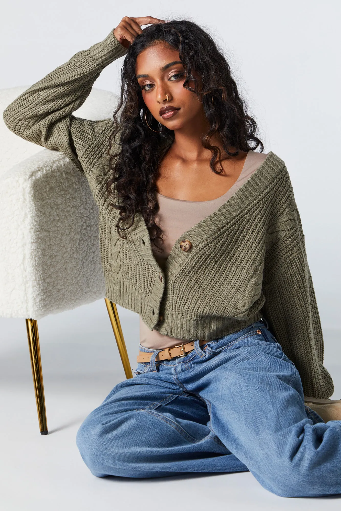 Cable Knit Button-Up Cardigan