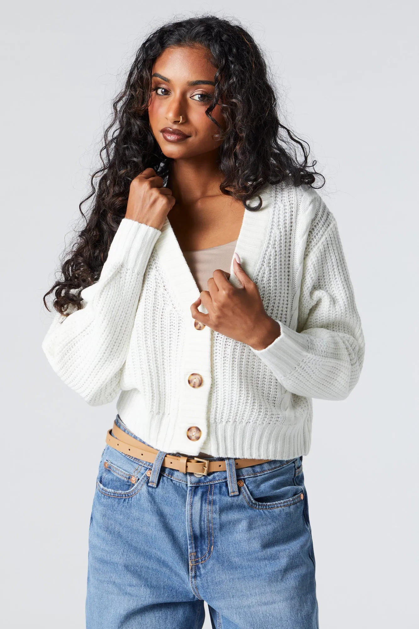 Cable Knit Button-Up Cardigan