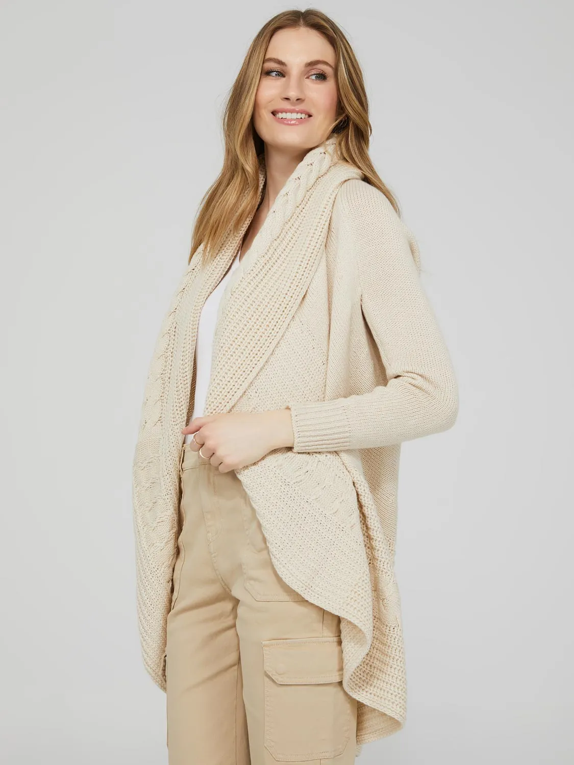 Cable Knit Shawl Collar Cardigan