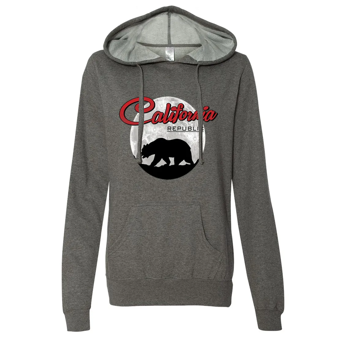 California Republic Full Moon Bear Ladies Lightweight Fitted Hoodie