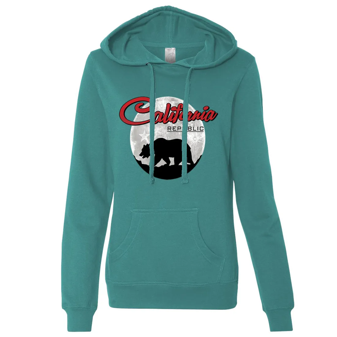 California Republic Full Moon Bear Ladies Lightweight Fitted Hoodie