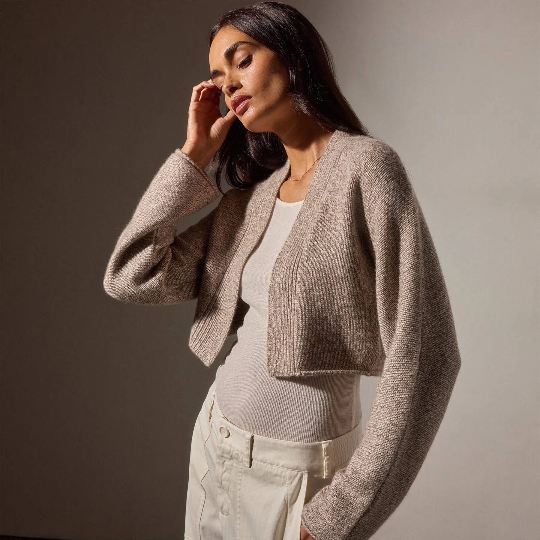 Cashmere Marled Bolero - Beige Marl