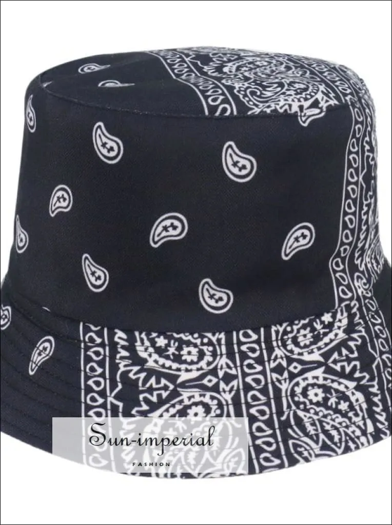 Cherry Print Reversible Black White Cow Pattern Women Bucket Hat