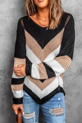 Chevron Colorblock Knit Sweater