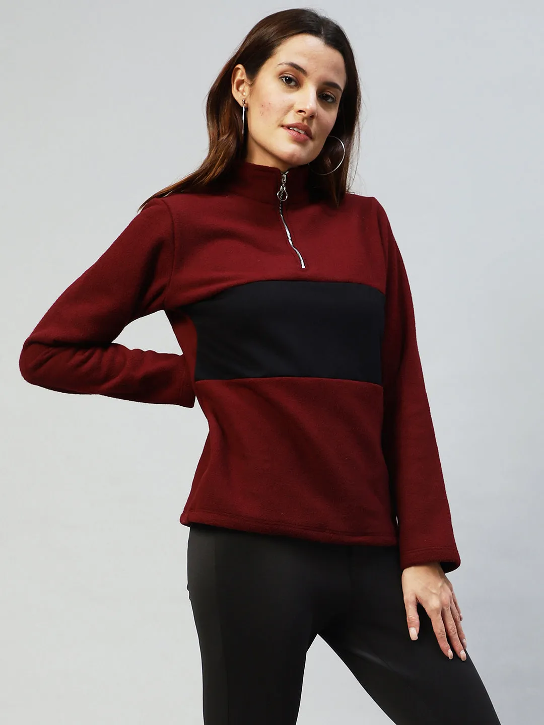 Colorblock High Neck Sweatshirt