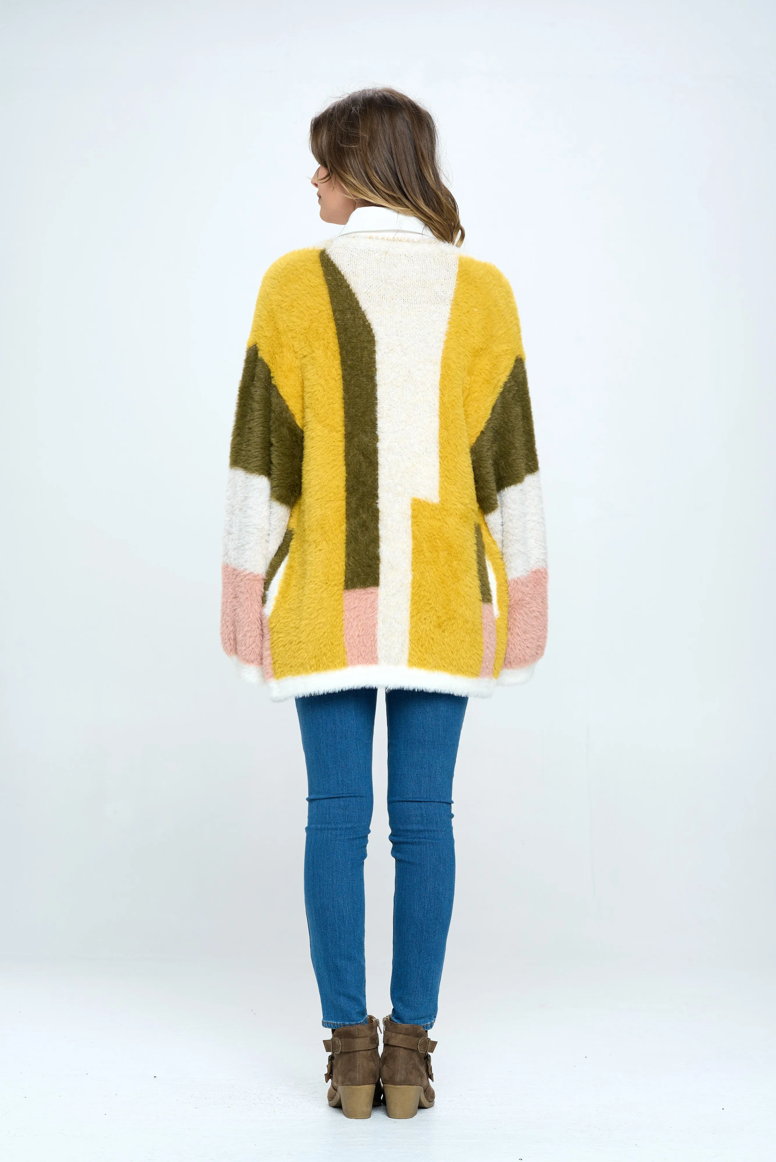 Colorblock Open Front Jacket in Retro Gold For Women