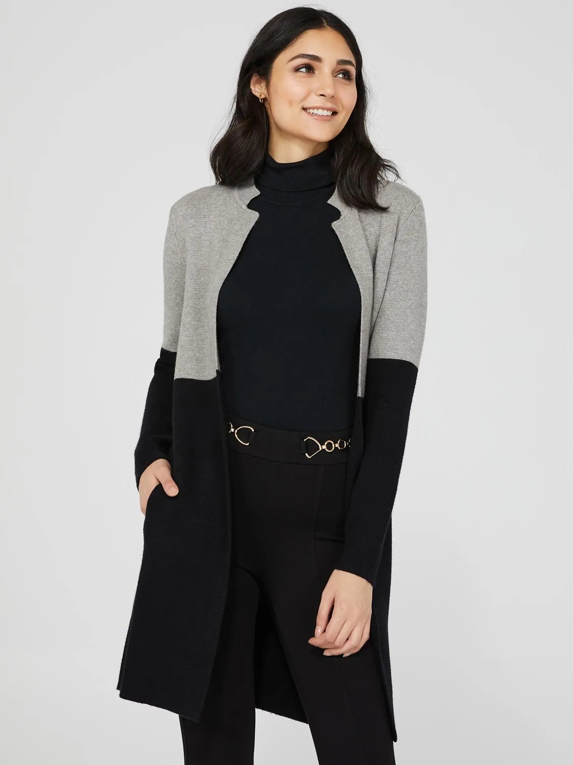 Colourblock Notch Collar Duster