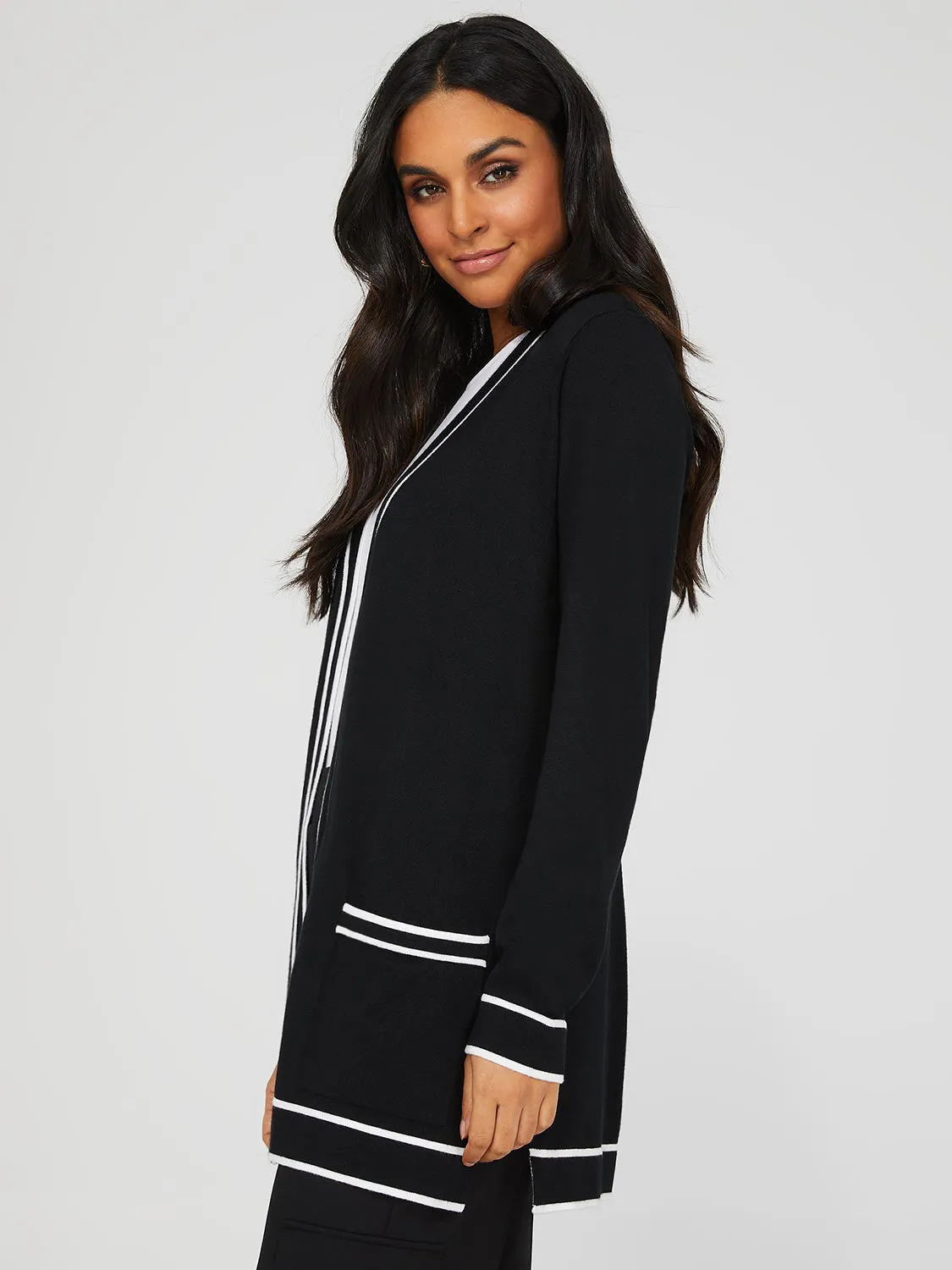 Contrast Tipping Open Cardigan