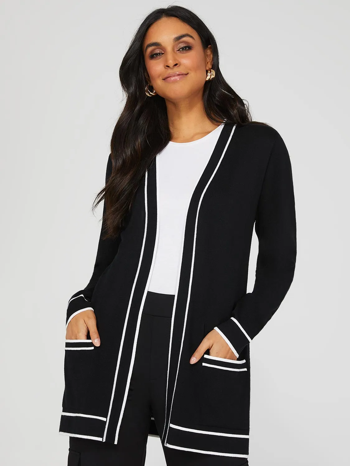 Contrast Tipping Open Cardigan